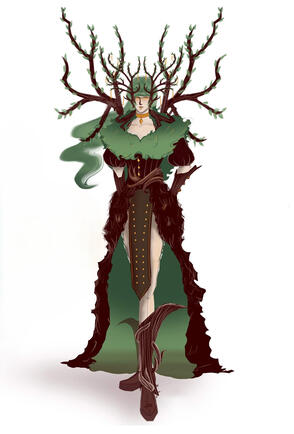 Concept for tree themed costume embodying what gravity feels like through self growth. Designed as part of UNBOUND Carnival Showcase 2026, under guidance of Candice Dixon.